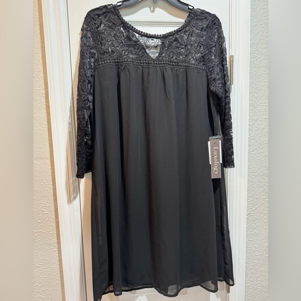 Luxology Women’s Black Midi Lace and Chiffon Dress NWT Size 10